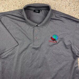 AKWA Mens XL Polo Gray Red Cardinal Bird Planet Earth Logo USA Made Casual